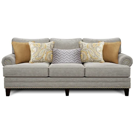 Transitional Sofa with Set-Back Rolled Arms and Nailhead Trim